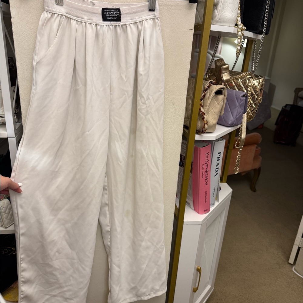Corol Cat White Satin Trousers
